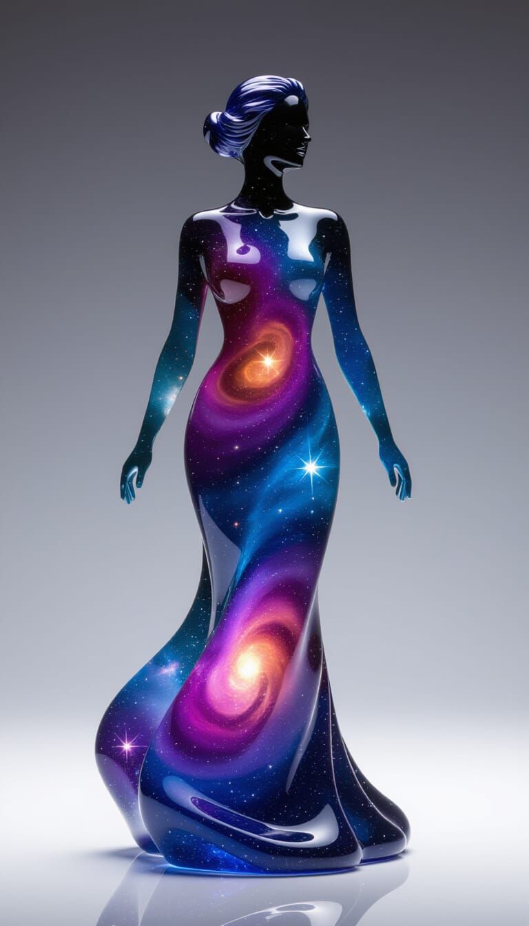 Galactic Nebula Human Figurine in Glass with Crystal Stars