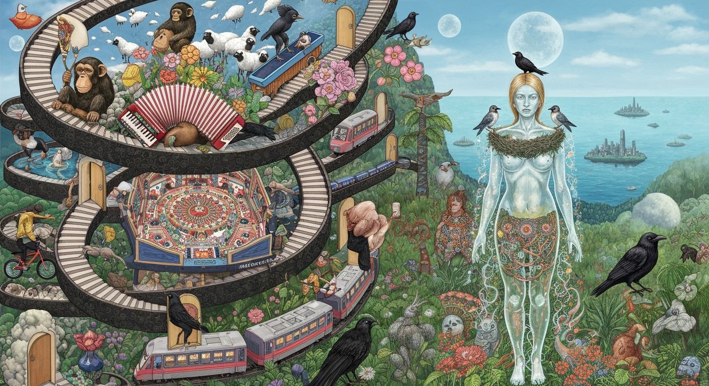 Surreal Accordionist's Cosmic Ballet Dreamscape