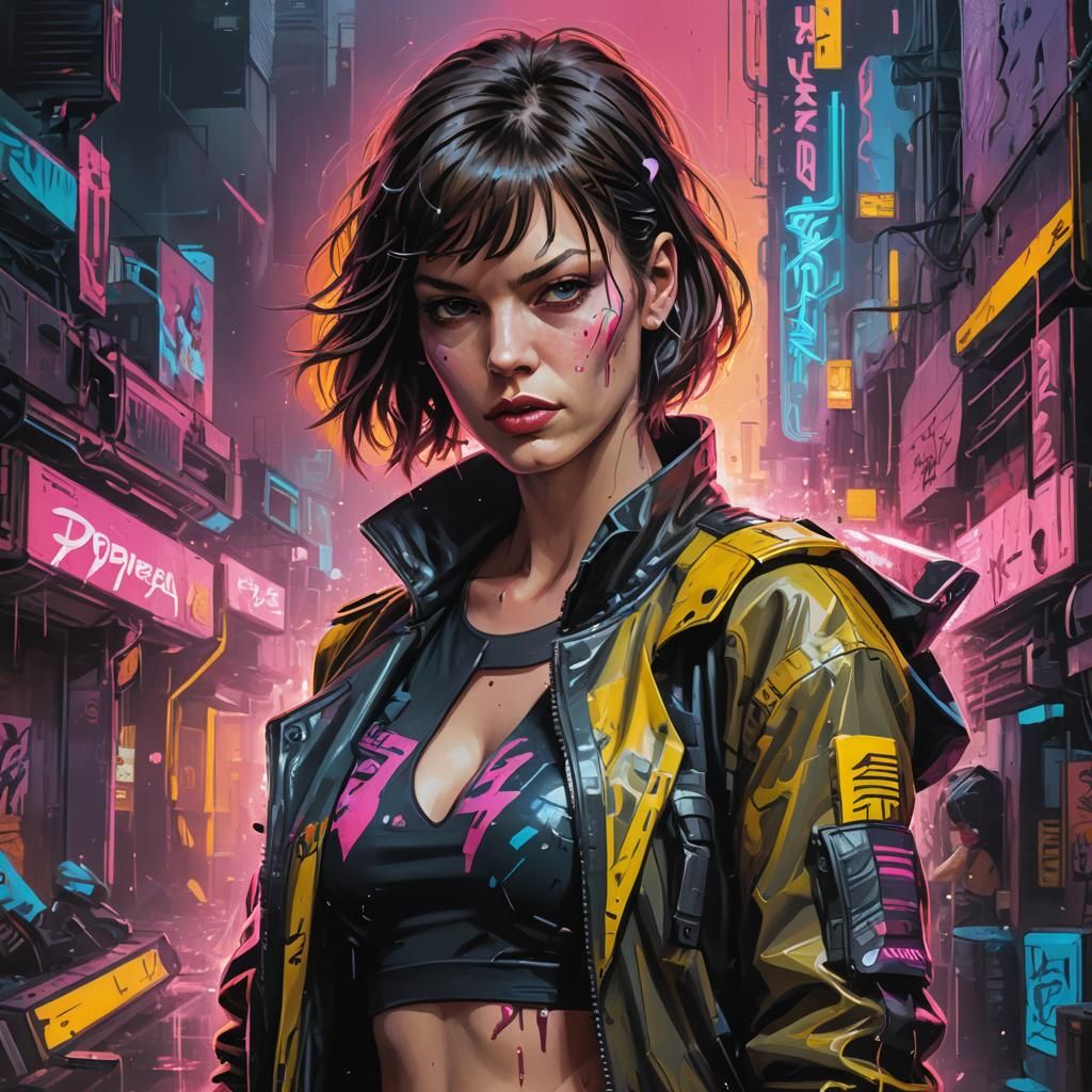 Cyberpunk Portrait in Neon Graffiti Art Style