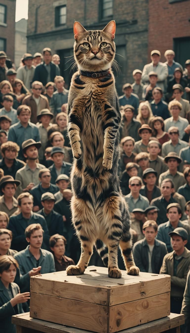 Boss Cat Addresses Feline Audience: Cinematic Still