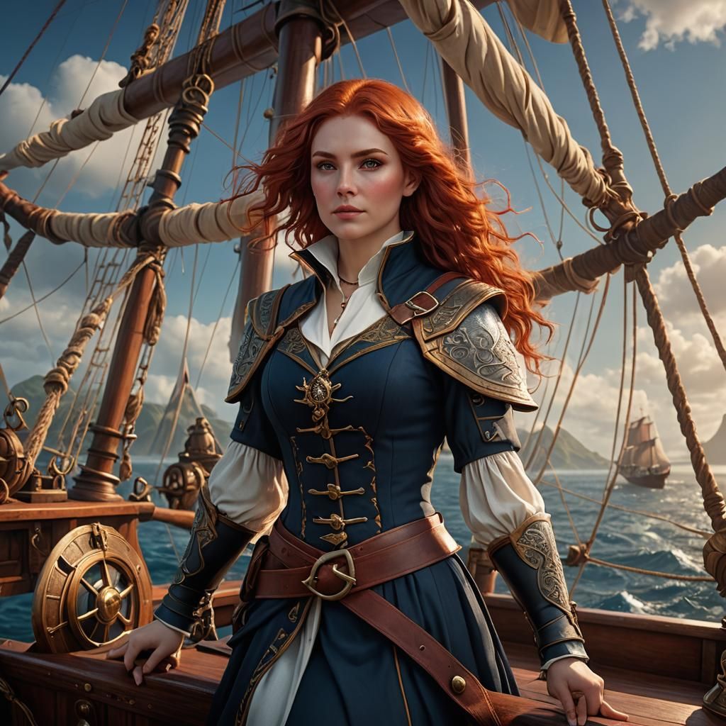 Renaissance Mage Apprentice on Sailship: Digital Art