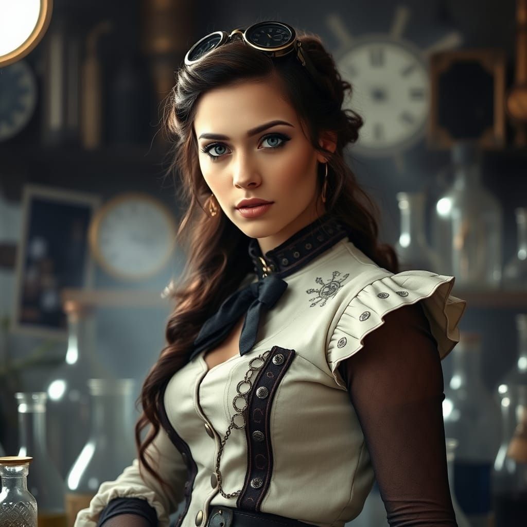 Steampunk Woman in Alchemist's Lab Portrait