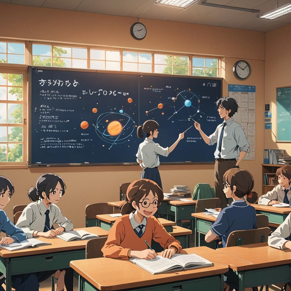 Anime Classroom Scene: Astronomy Lesson in English