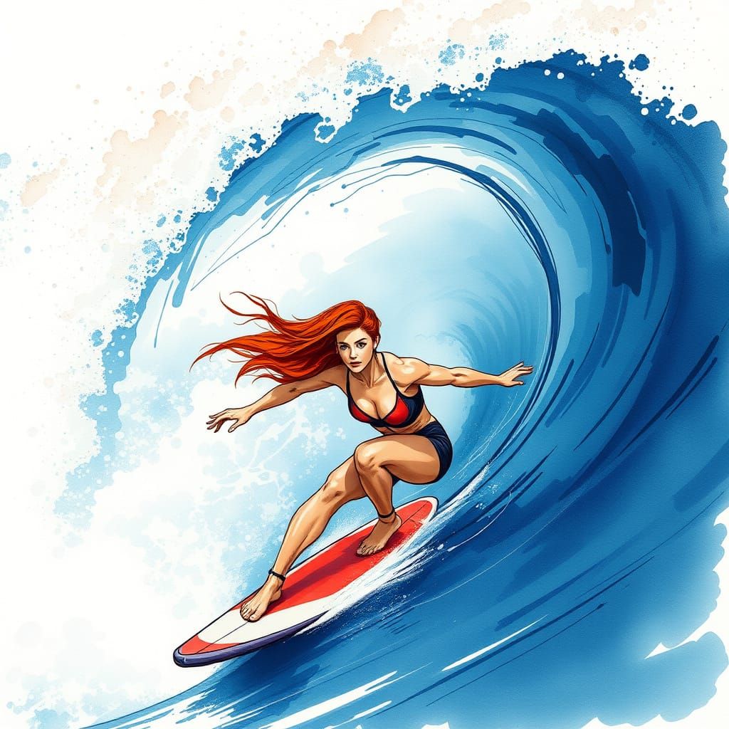 Auburn Surfer Rides Colossal Wave in Vibrant Ink and Waterco...