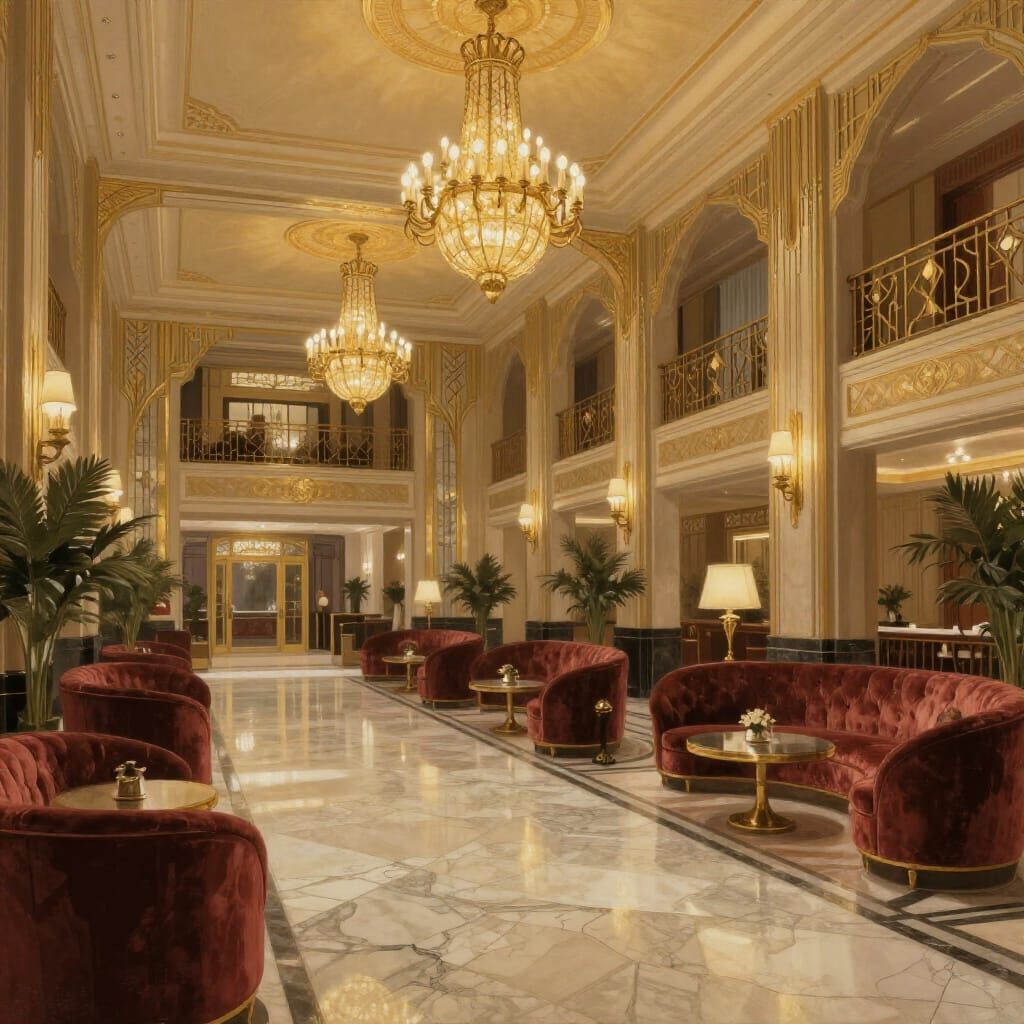 Art Deco Hotel Lobby in Timeless Luxury Style