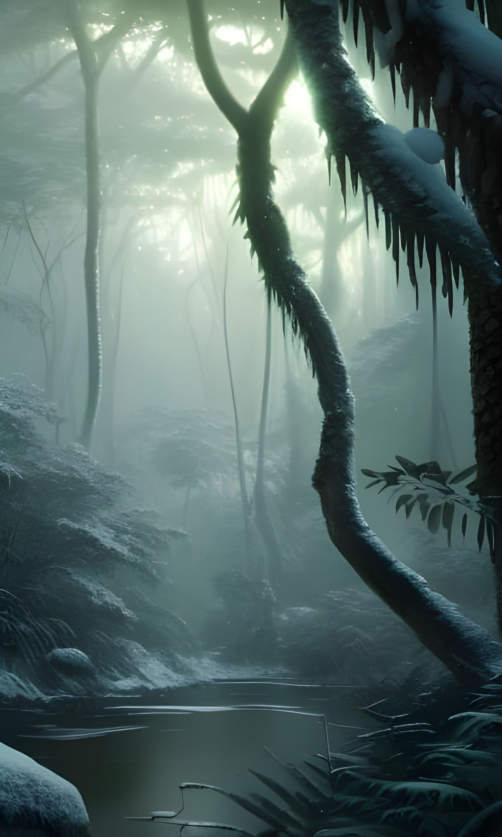 Winter jungle 8k resolution concept art hyperdetailed detail...