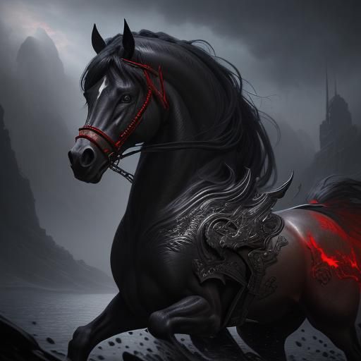 Fantastical Black Horse with Red Eyes