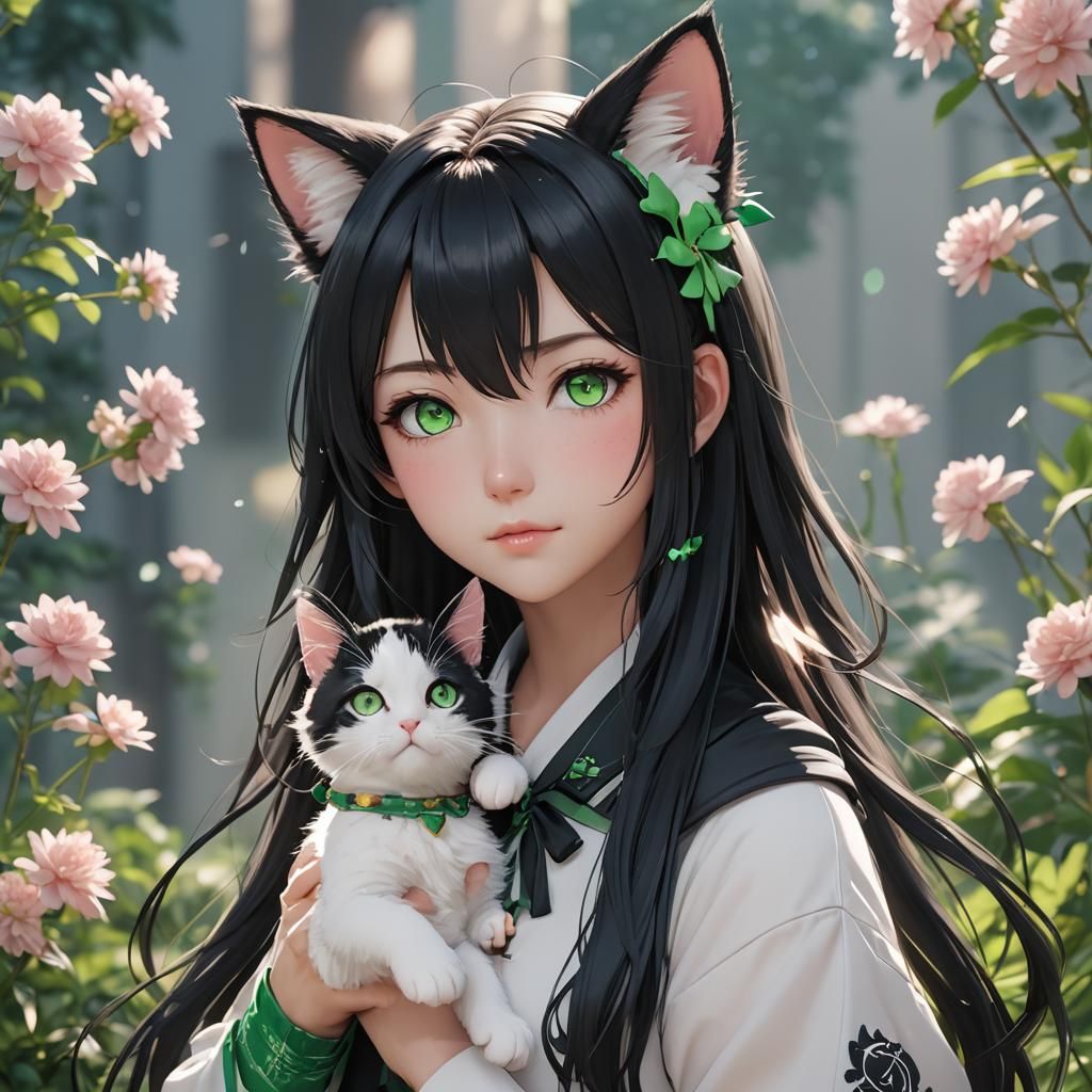 Anime Girl with Kitty Ears in 3D Art Style
