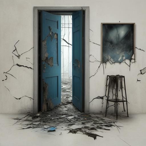 Surreal Abandoned Door in Mixed Media Collage