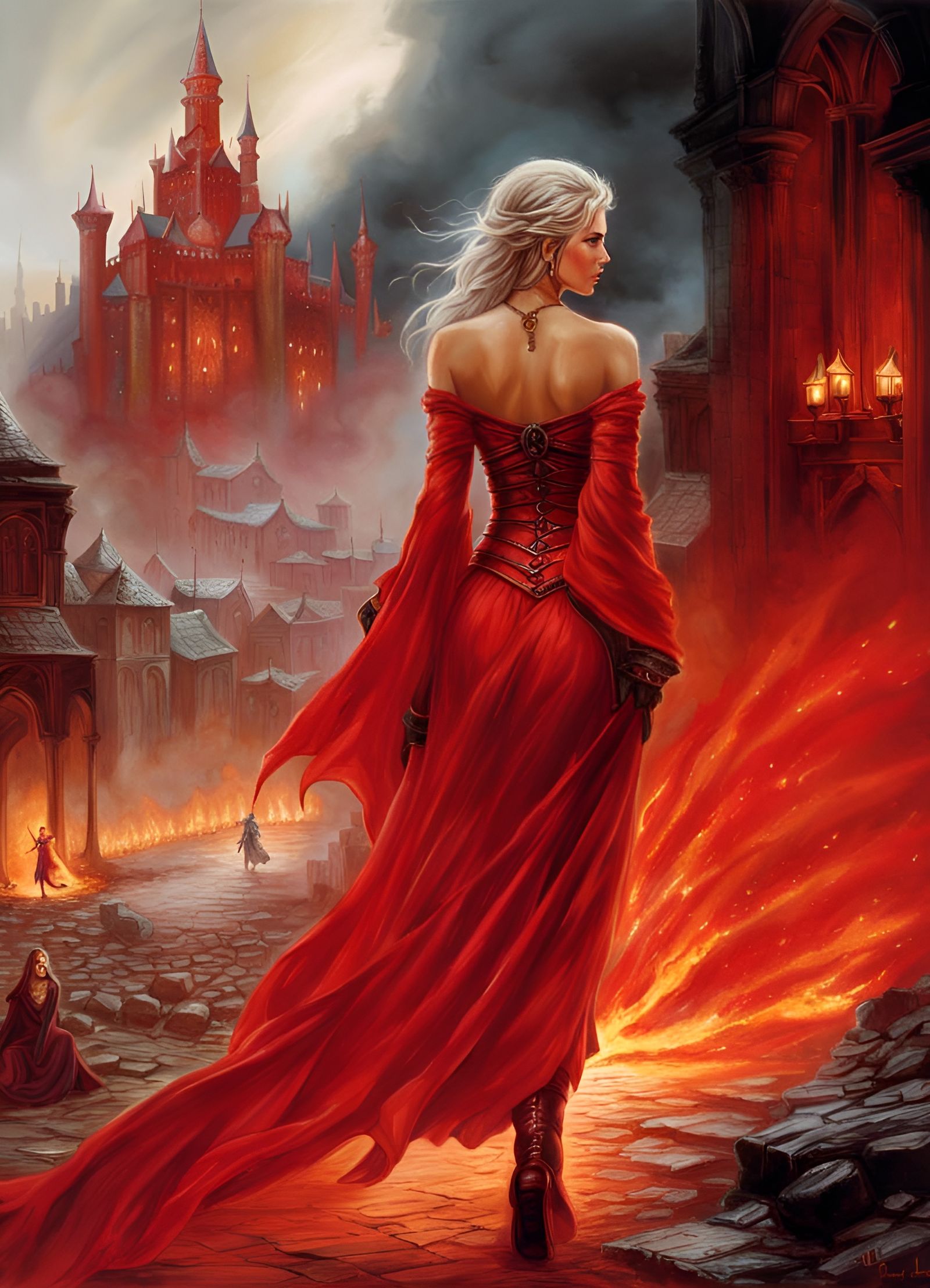 Fire Mage in Burning Town, Digital Art