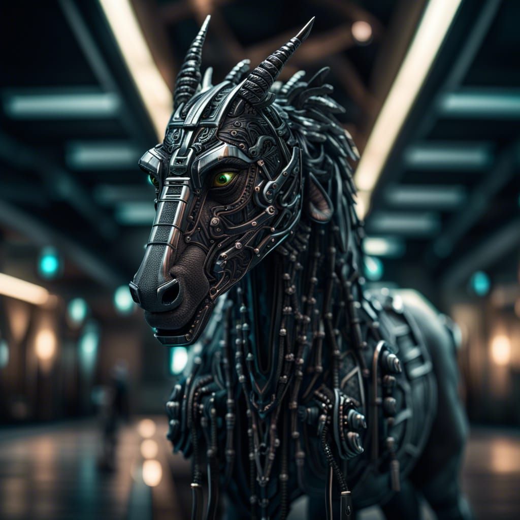 Hyperrealistic Cyber Centaur in Cyberpunk Style