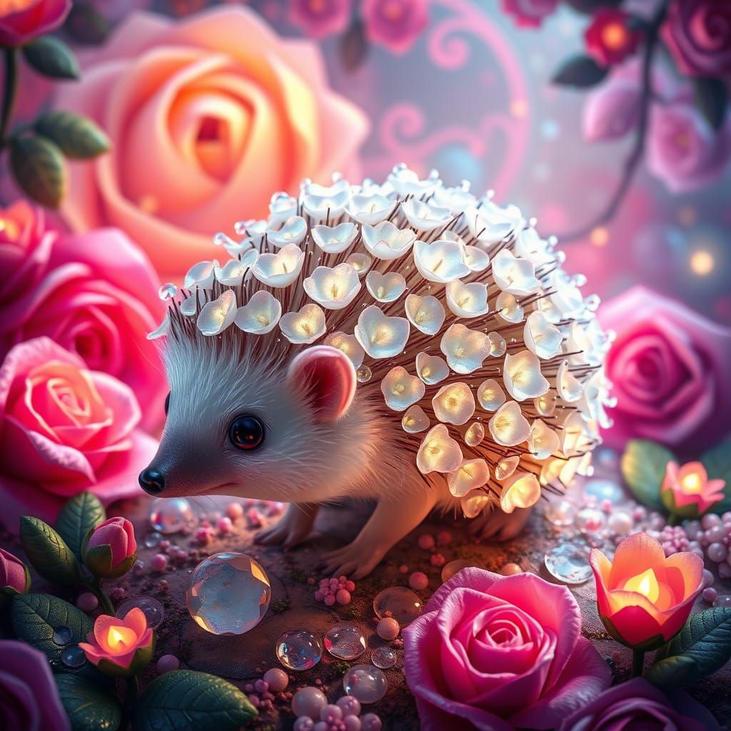 A pearl white Cherry blossoms Hedgehog.