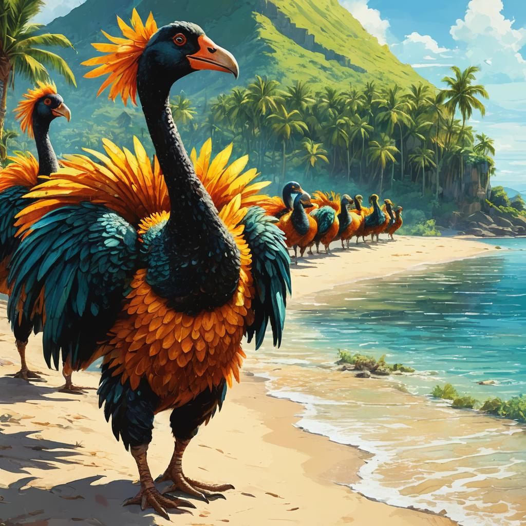 Exotic Dodos Dance Conga on Mauritius Beach