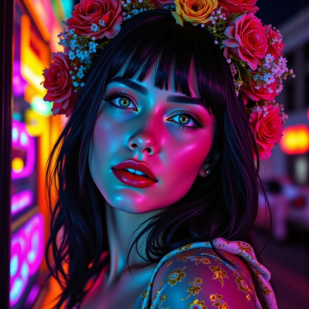 Psychedelic Pop Art Portrait of a Captivating Woman