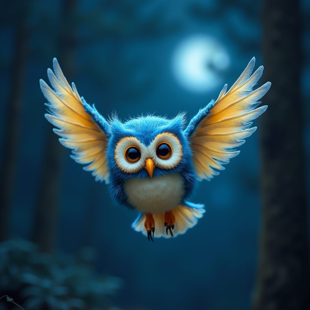 Mystical Forest Owl Takes Flight Under Soft Moonlight