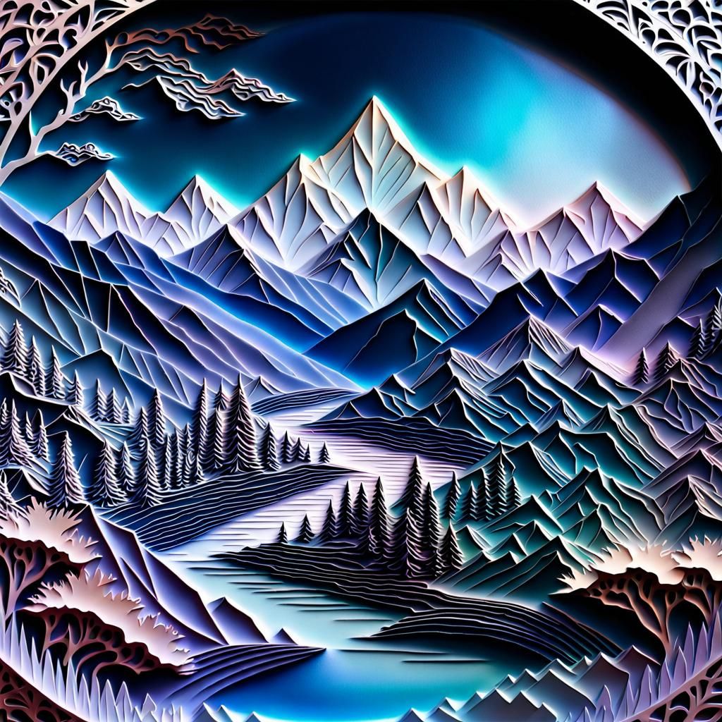 Himalayan Mountains Kirigami Panorama in Pearlescent Shades