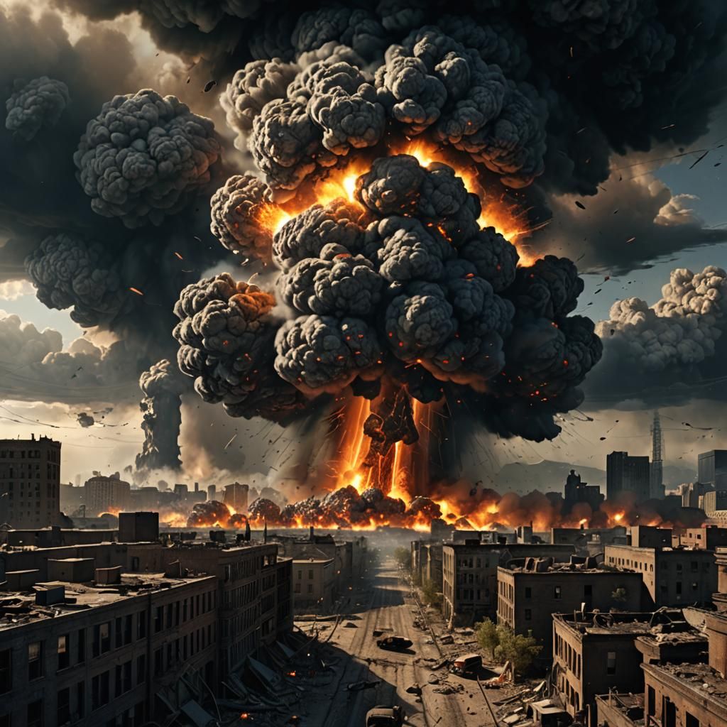 Nuclear Explosion in Ruined City, Digital Matte Painting
