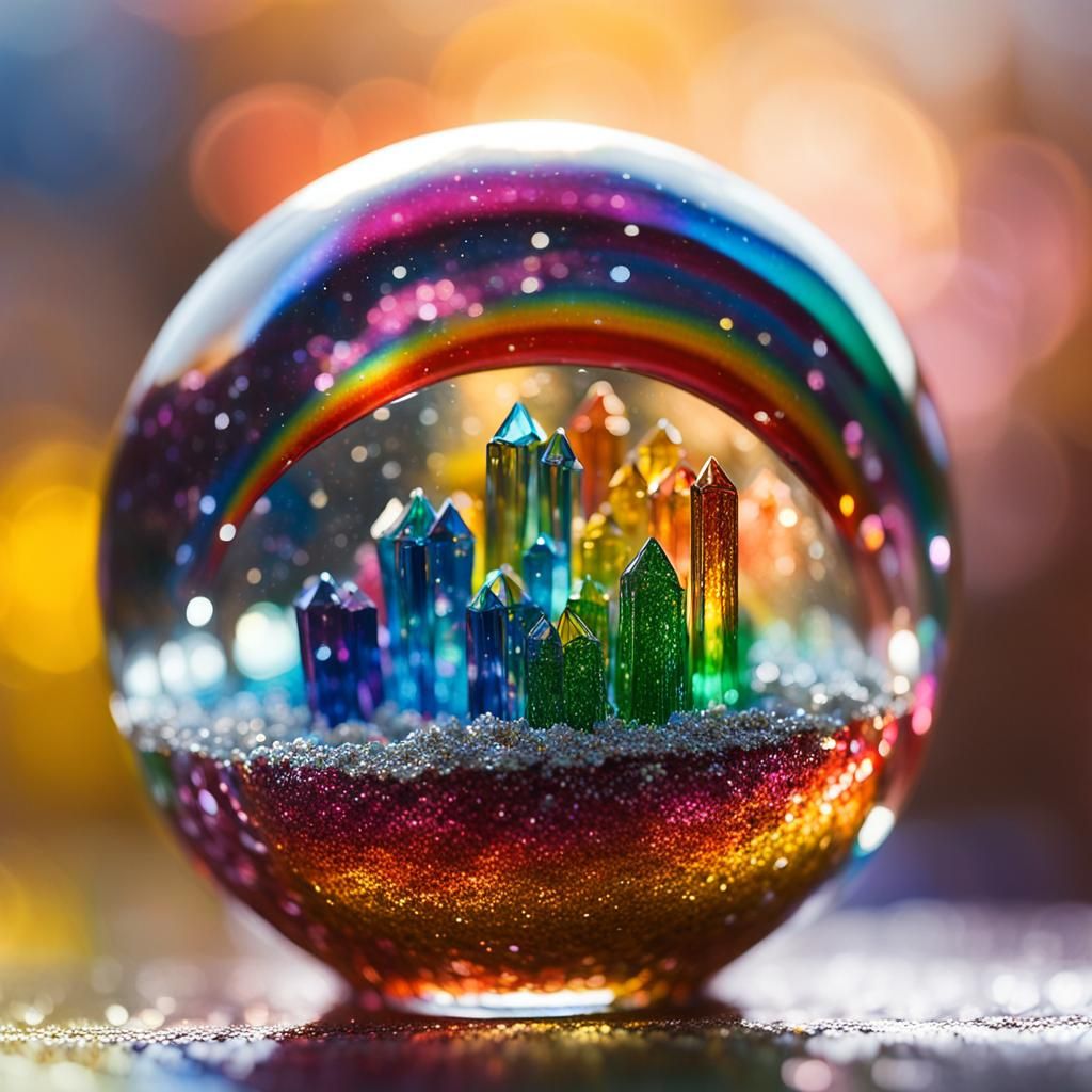 Rainbow Art Glass Crystal Sculpture, Macro Photography