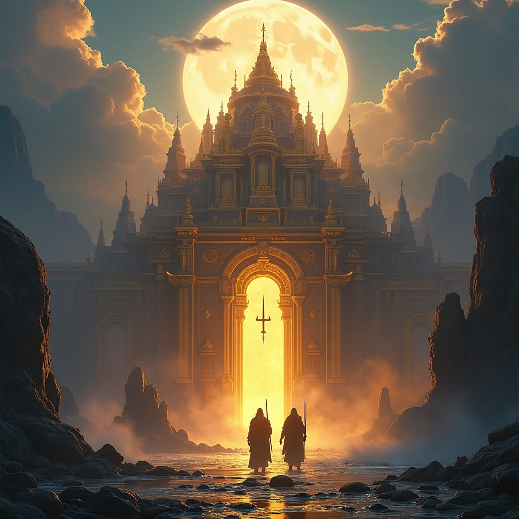 Golden Palace in Dreamy Fantasy Landscape