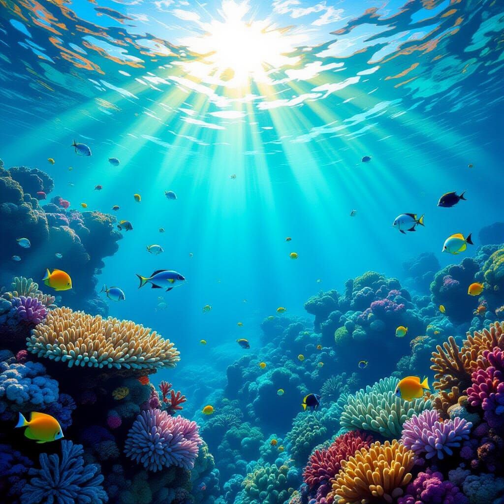 Vibrant Coral Reef Teeming with Marine Life