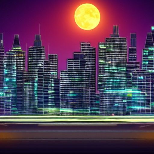 Night Cityscape Under Moonlight in 8K