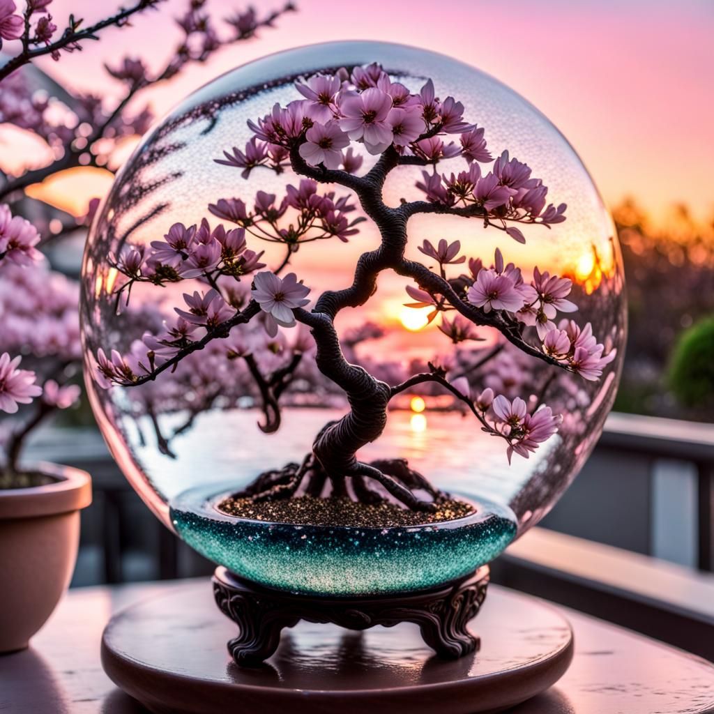 Glamorous Cherry Blossom Bonsai in Glass Orb