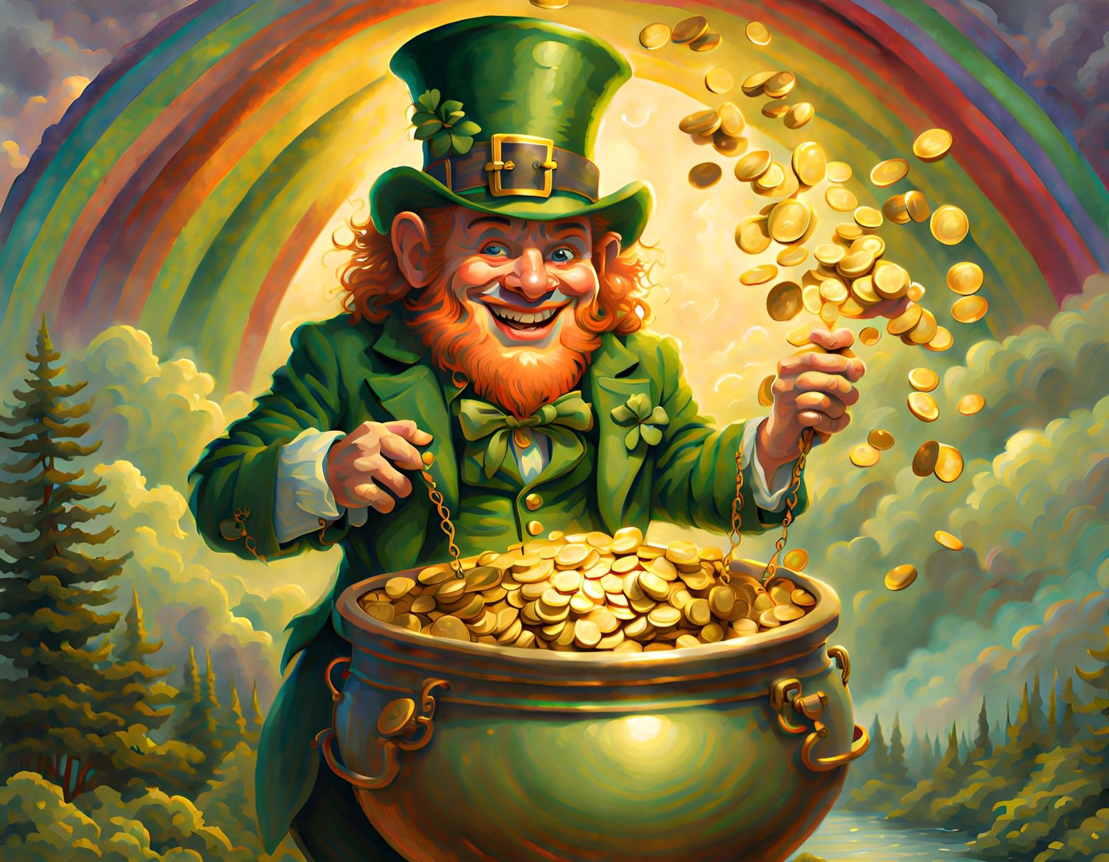 Grinning Leprechaun with Pot of Gold