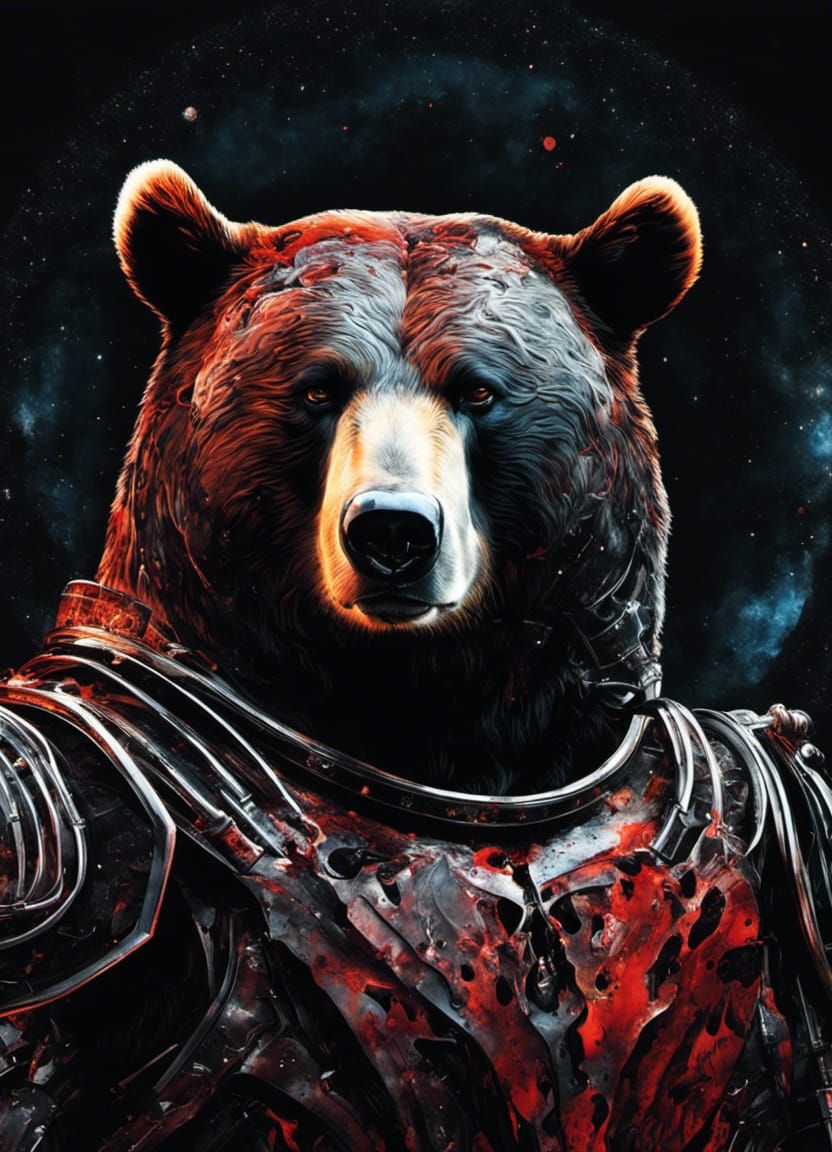 Armored Black Bear Portrait in Sinister Galaxy
