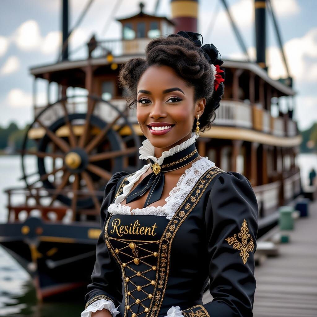 Resilient Woman in 19th Century Steamboat Photo