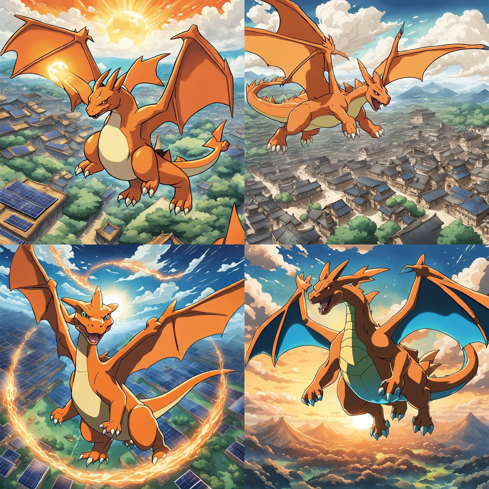 Charizard Solar Beam Aerial View Anime Art