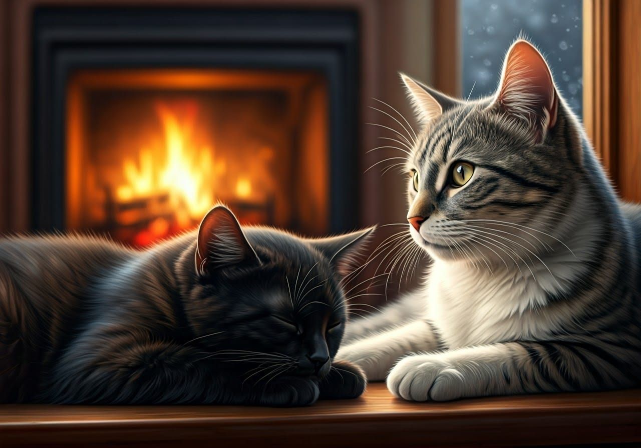 Cozy Winter Cats Bask in Golden Light
