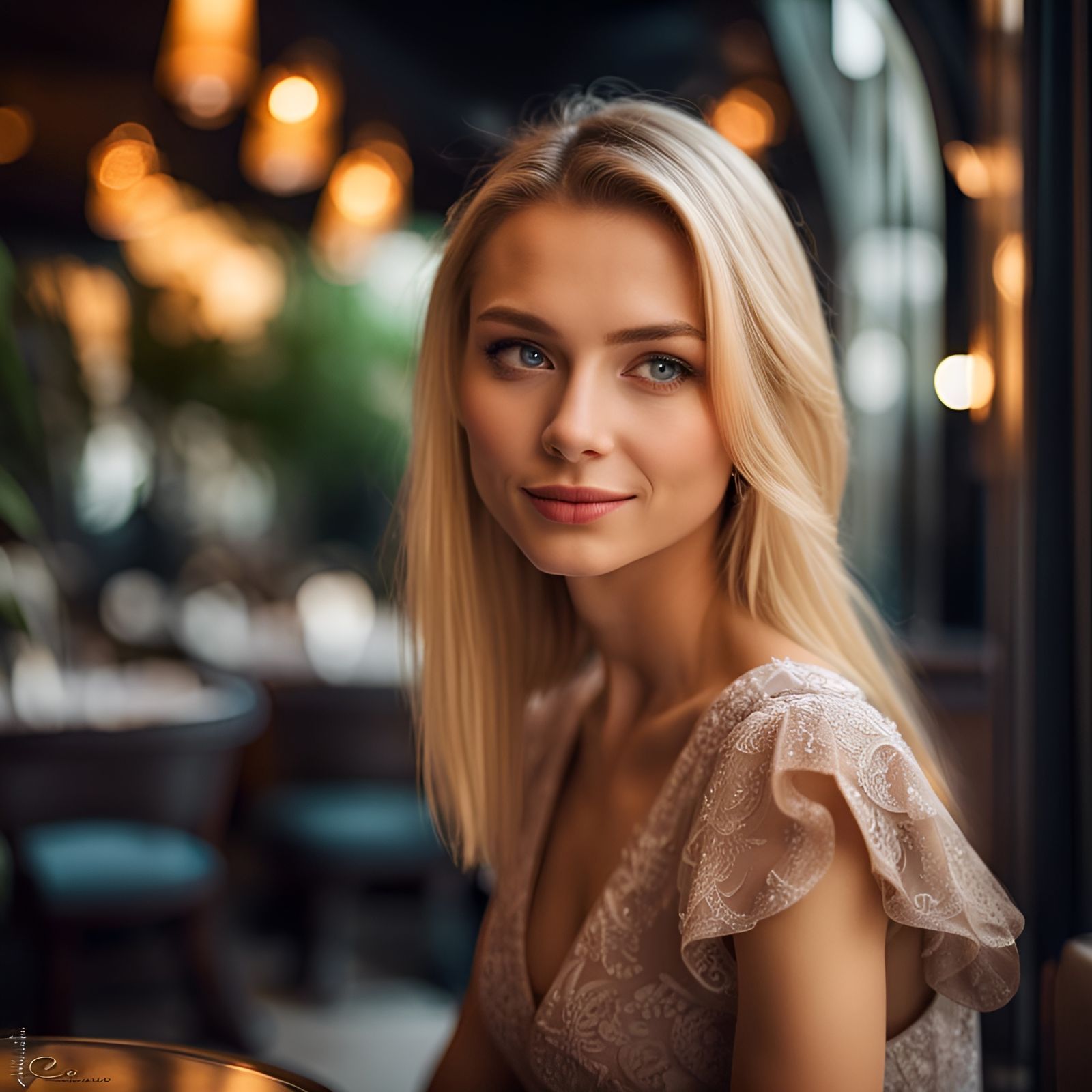 Attractive Woman in Cocktail Dress Dining Out, Portrait