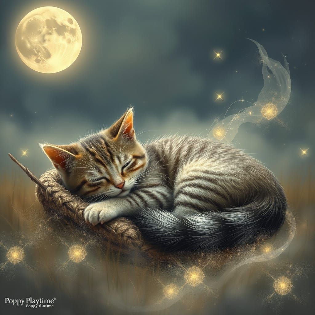 Whiskered Cat in Enchanted Moonlit Glade