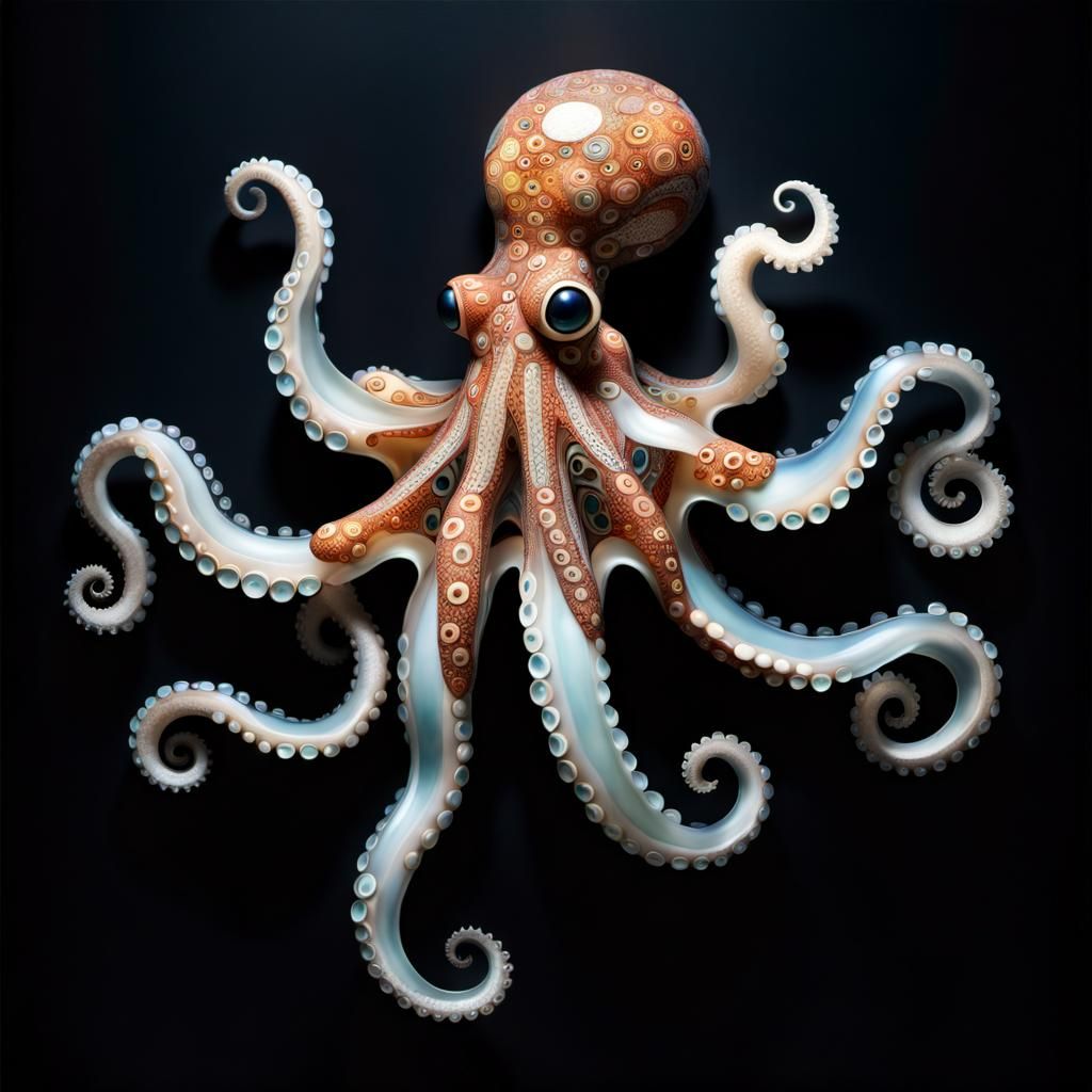 Glass Octopus in Folk Art Style