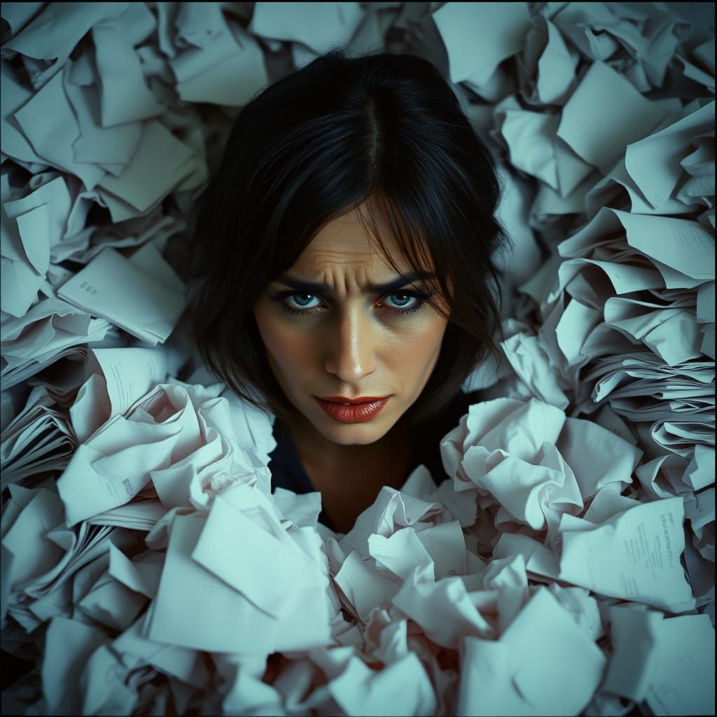 Frustrated Writer Trapped in Paperwork