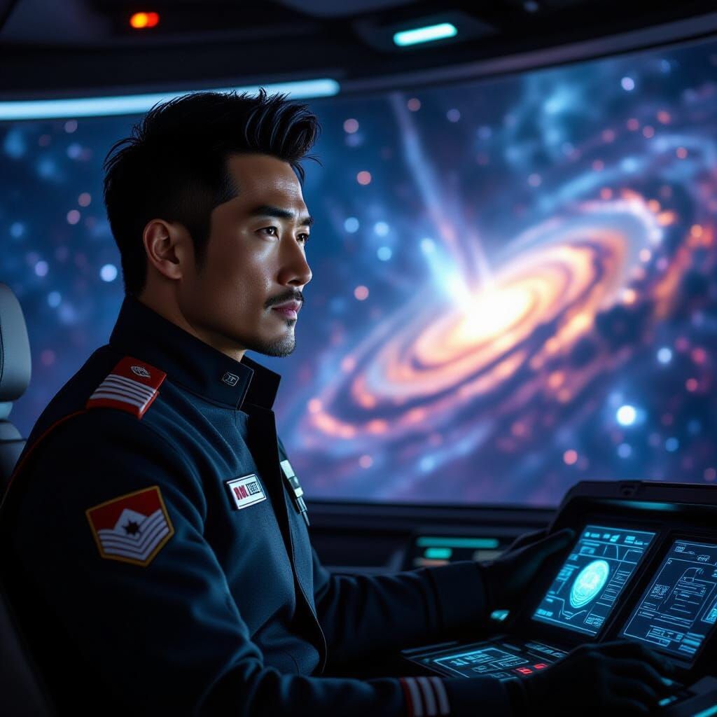 Nebula Gaze: Spaceship Captain in Retro-Futuristic Style