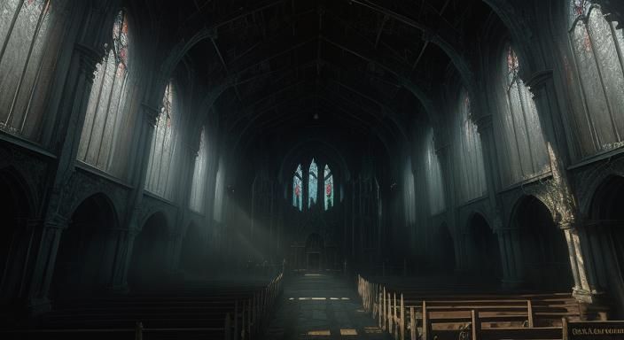 Ethereal Horror: Derelict Chapel Oil Painting