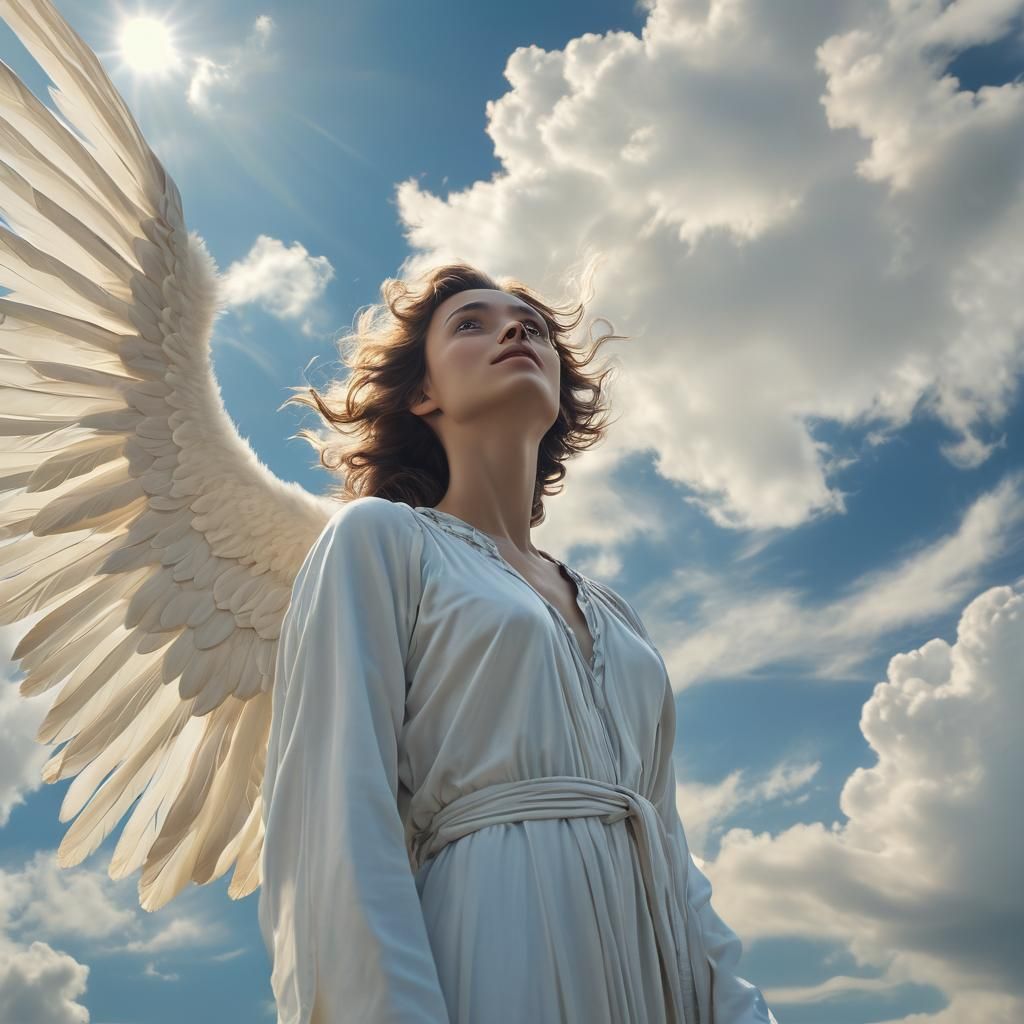 Surreal Angel Gazing at the Sky