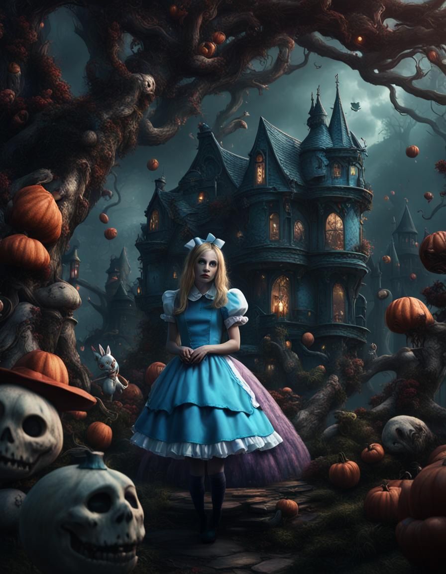 Gothic Alice in Wonderland Portrait: Dark Fantasy Art
