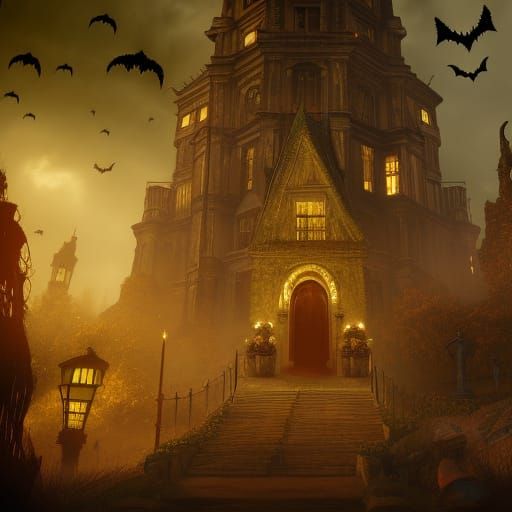Addams Family Halloween in Detailed Matte Painting