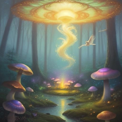 Glowing Feline in Mystical Forest, Kinkade Style