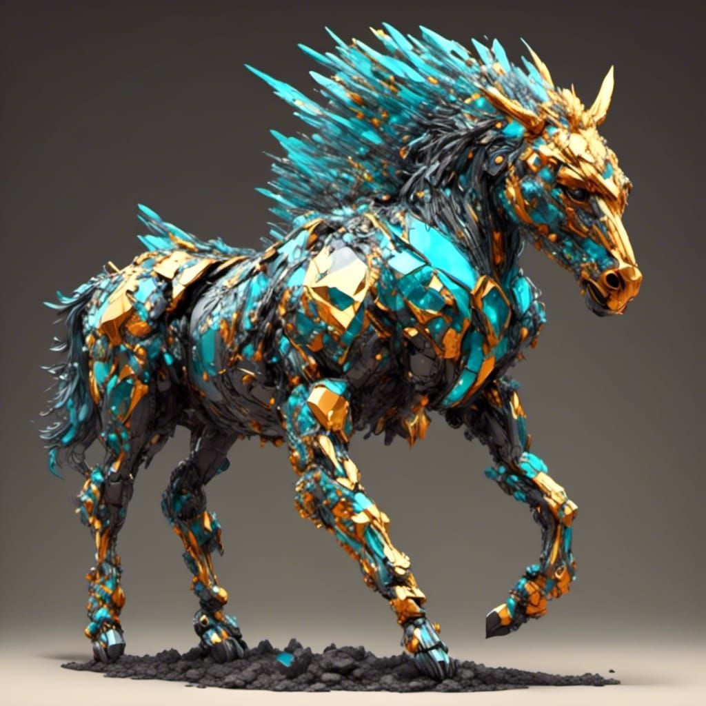 Crystalline Mechanical Horse in Hyperreal Style