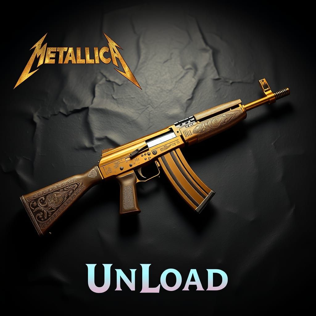 Ornate Golden AK-47 with Metallica Logo