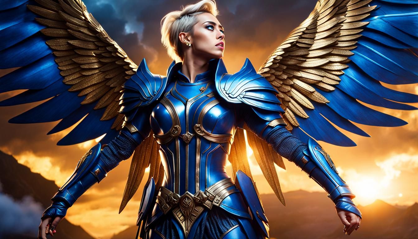 Archangel of Love in Blue Armor, Digital Watercolor