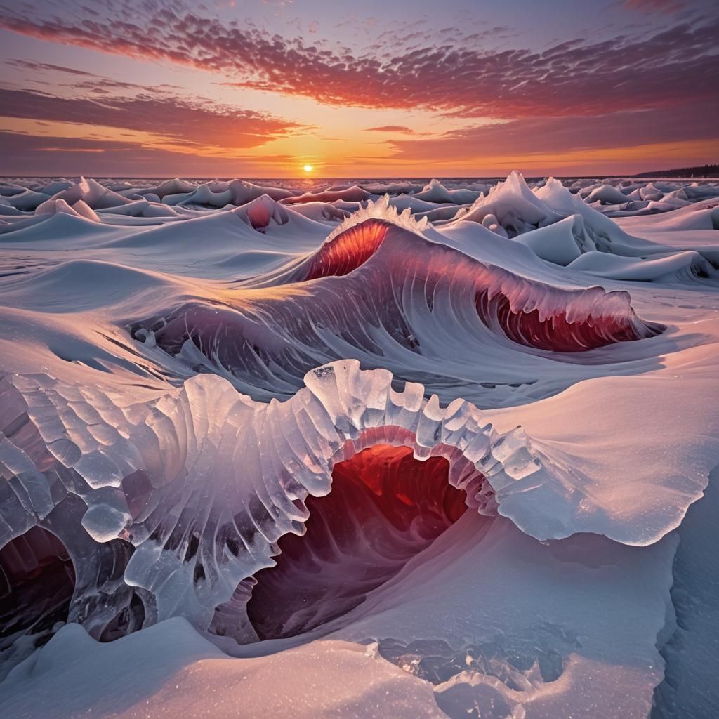 Frozen Wave of Ice at Sunset: Fantasy Concept Art