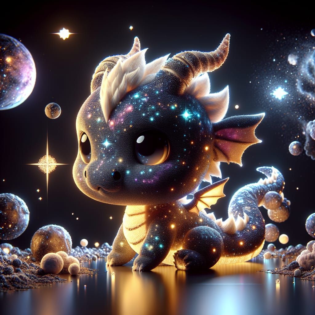 Adorable Cosmic Dragon in Photorealistic CGI Style