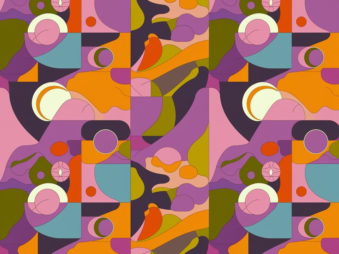 Groovy Abstract Surrealism Painting in Mauve