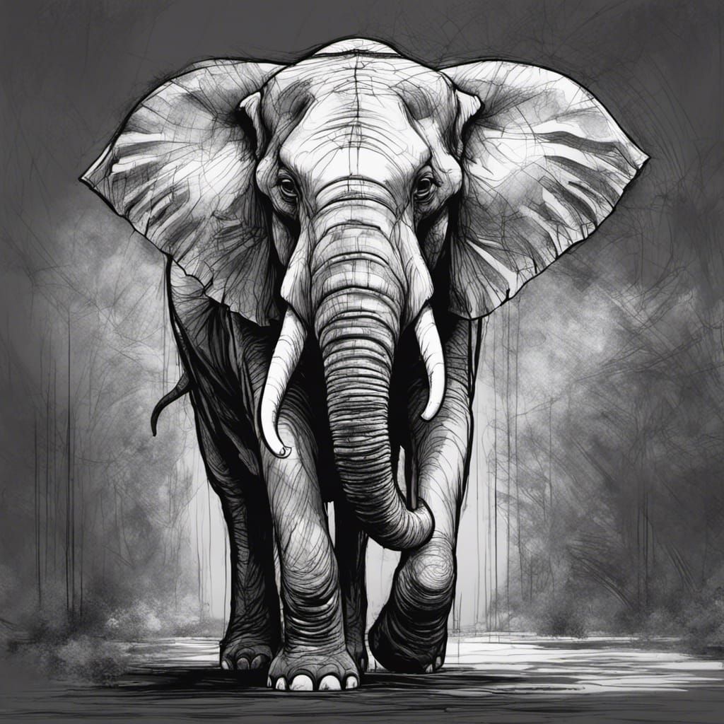 Elegant Elephant Sketch in Monochrome
