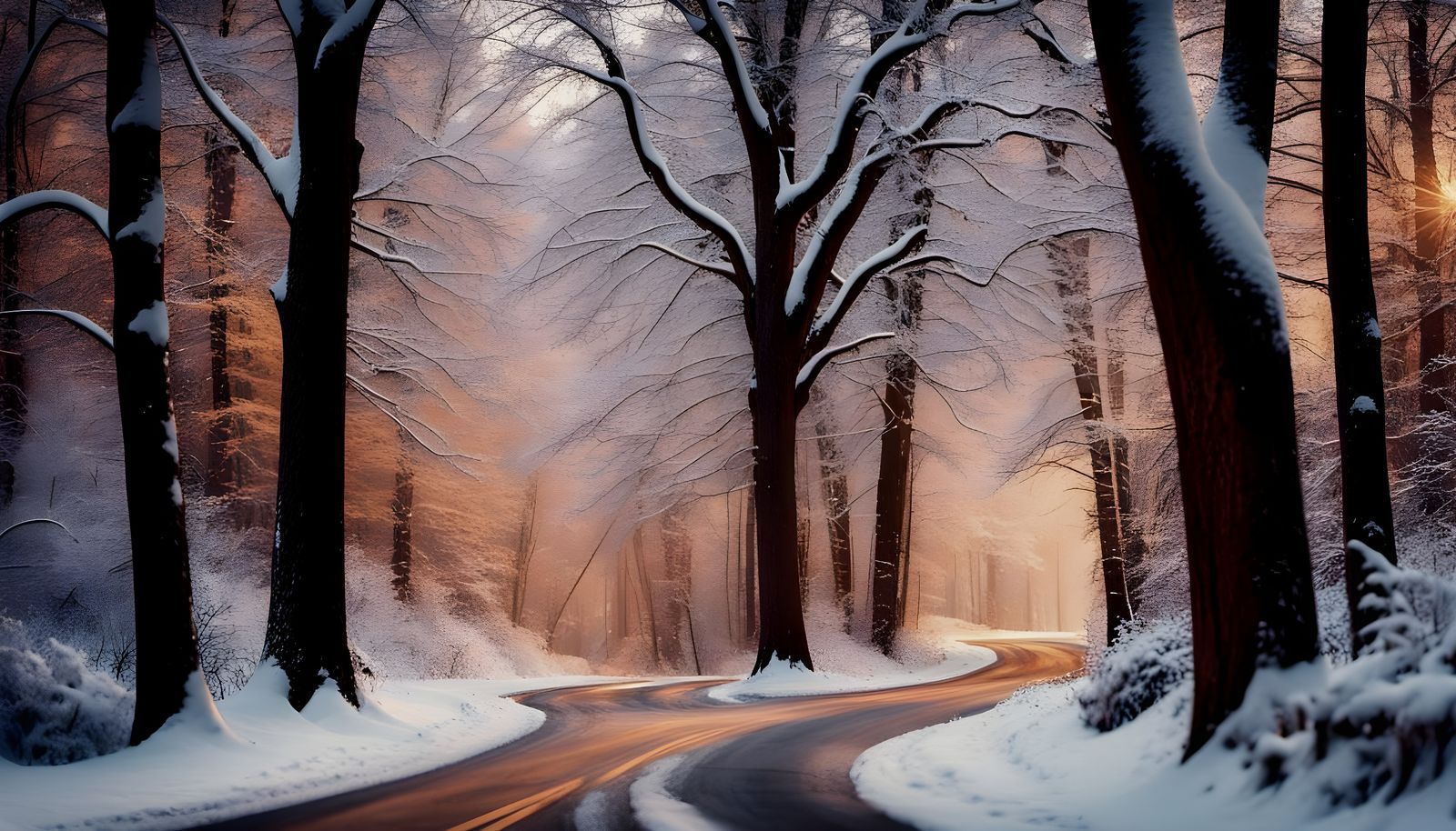Enchanting Winter Forest Road Scene