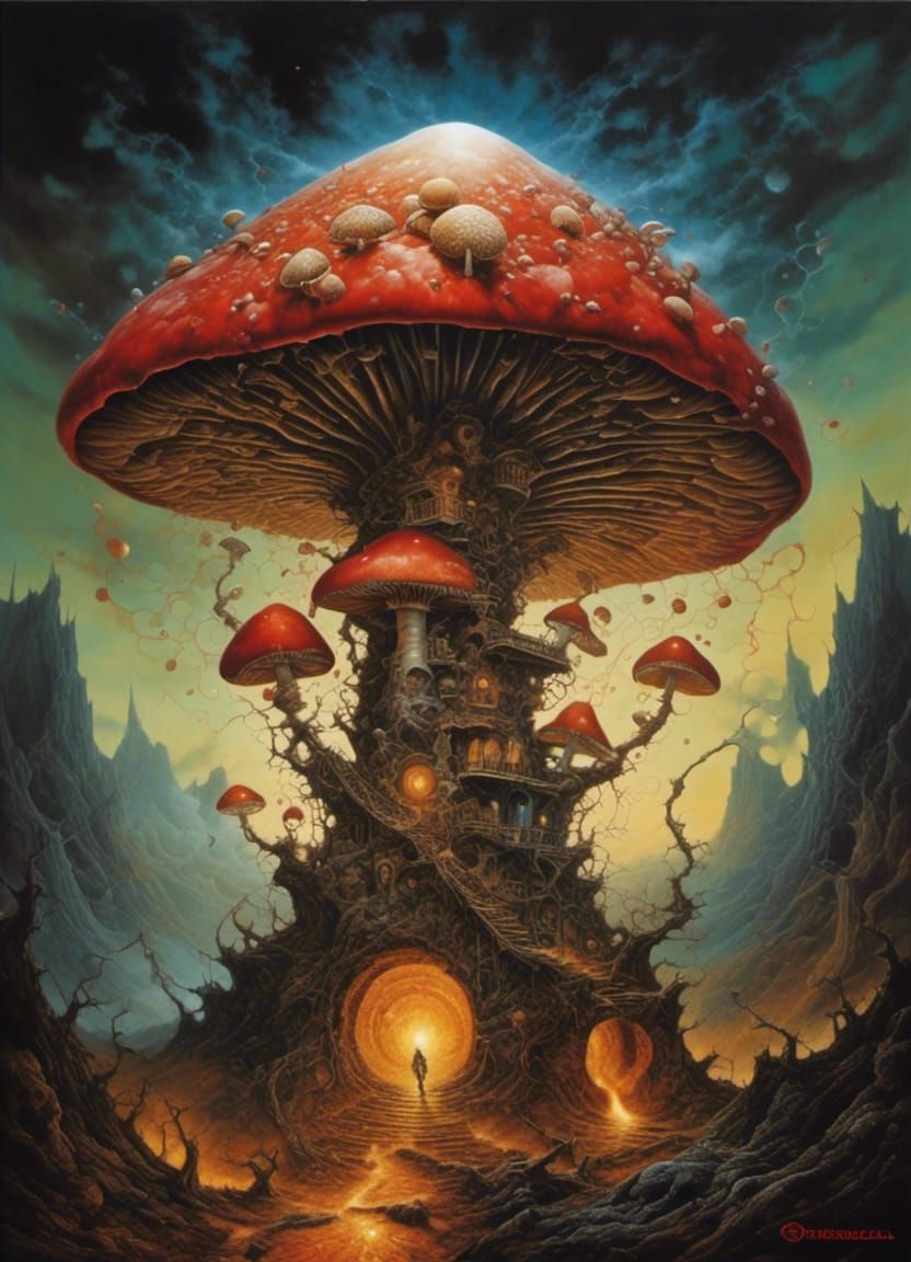 Mushroom Spiral of Doom: Fantastical Art